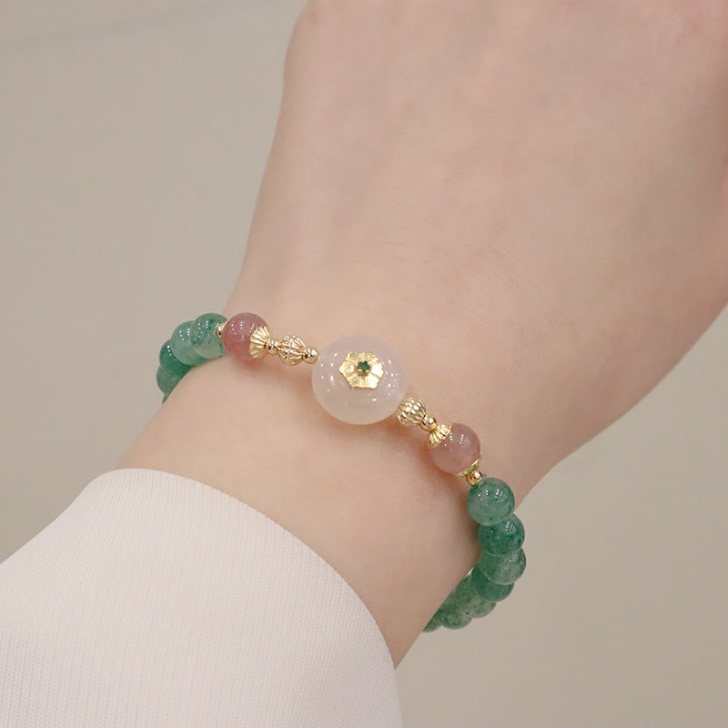 Natural Green Strawberry Quartz Chalcedony Flower Gratitude Bracelet