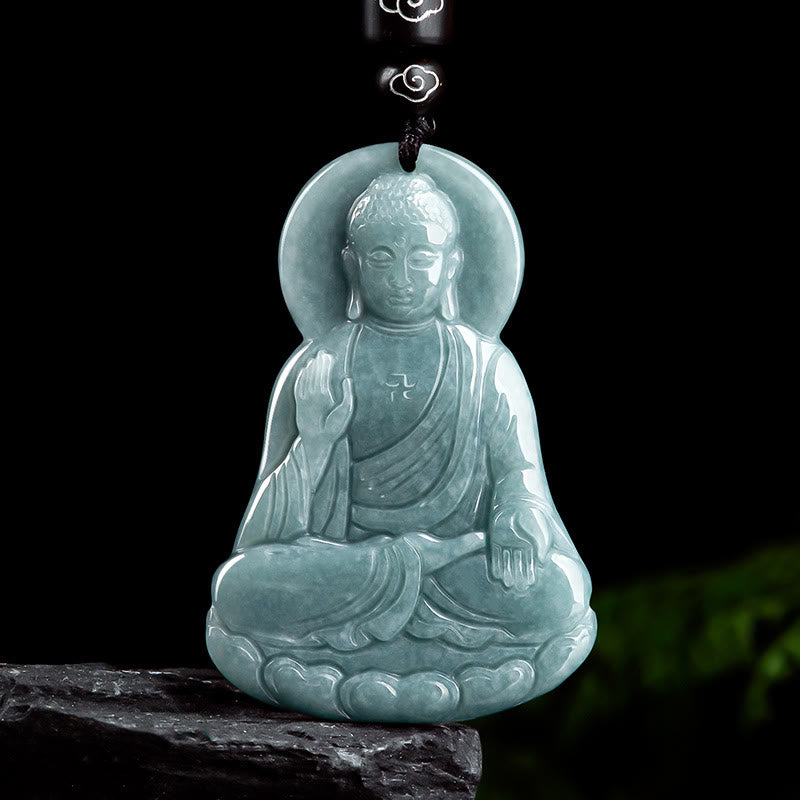 Amitabha mystic zen Natural Jade Lotus Amulet Compassion String Necklace Pendant