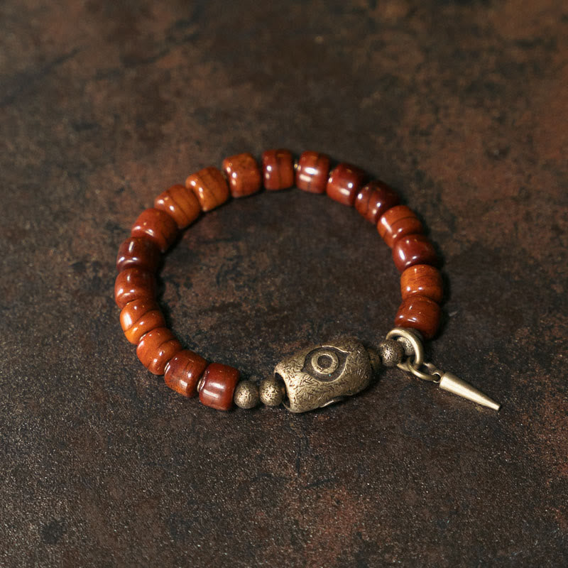 Yak Bone Dzi Shape Copper Cone Pendant Strength Bracelet