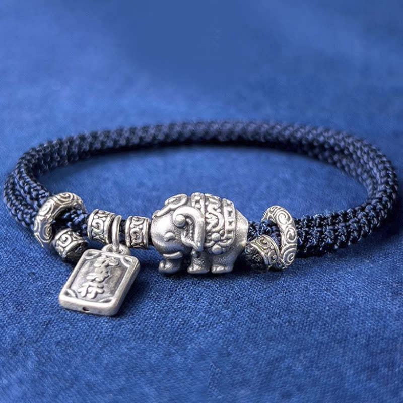 925 Sterling Silver Elephant Safe And Well Amulet Charm Strength Bracelet