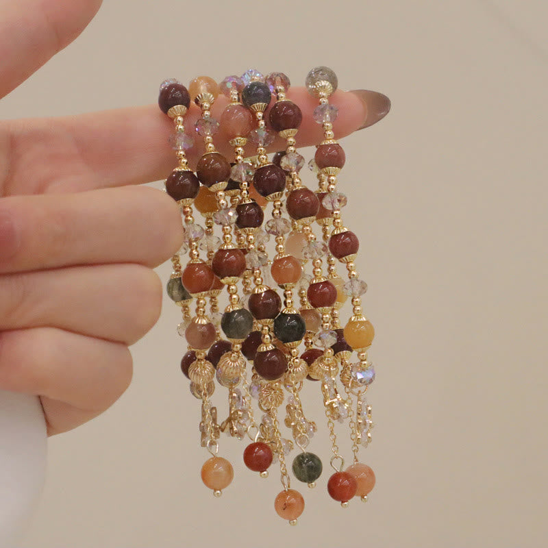 Natural Fu Lu Shou Rainbow Crystal Rutilated Quartz Wealth Butterfly Charm Bracelet
