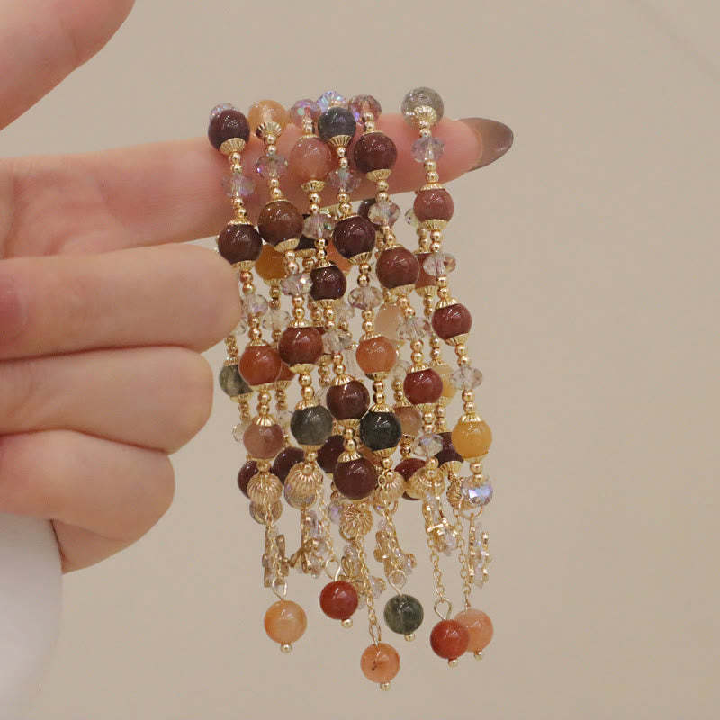 Natural Fu Lu Shou Rainbow Crystal Rutilated Quartz Wealth Butterfly Charm Bracelet