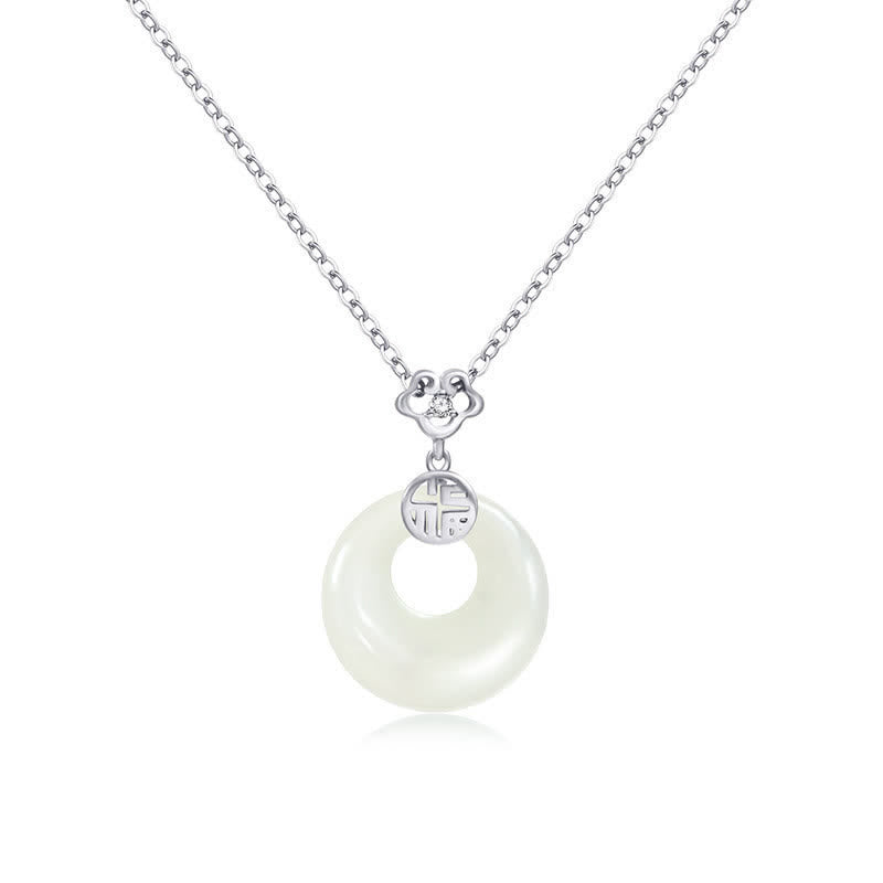 White Jade Peace Buckle Blessings Luck Necklace Pendant