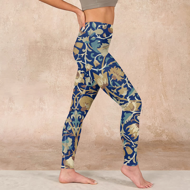 Interconnected Lotus Flowers Pattern Gym Leggings Women's Yoga Pants