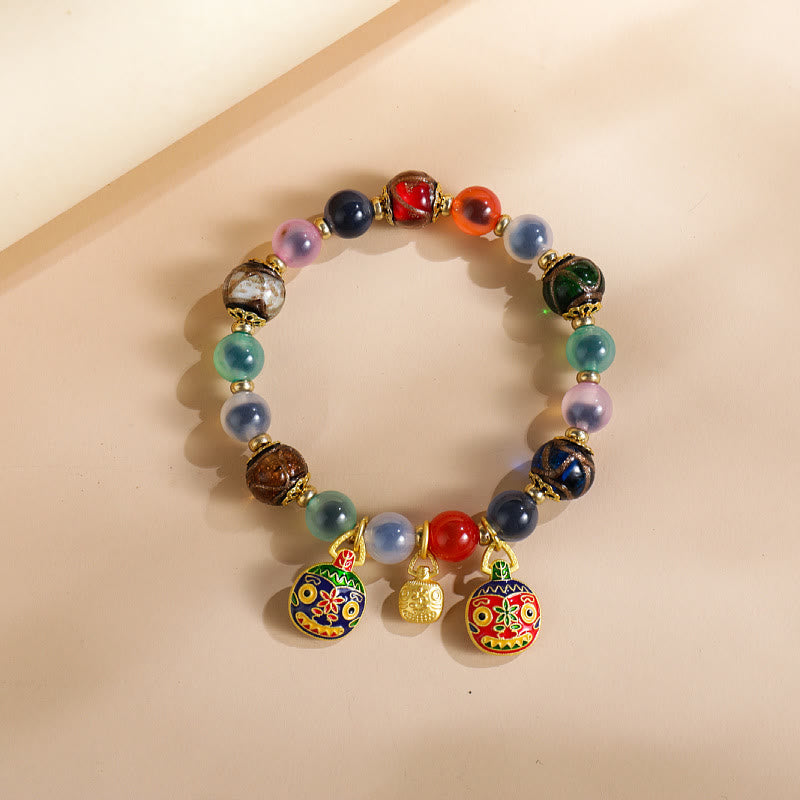 Colorful Candy Agate Gold Swallowing Beast Family Liuli Glass Bead Strength Bracelet