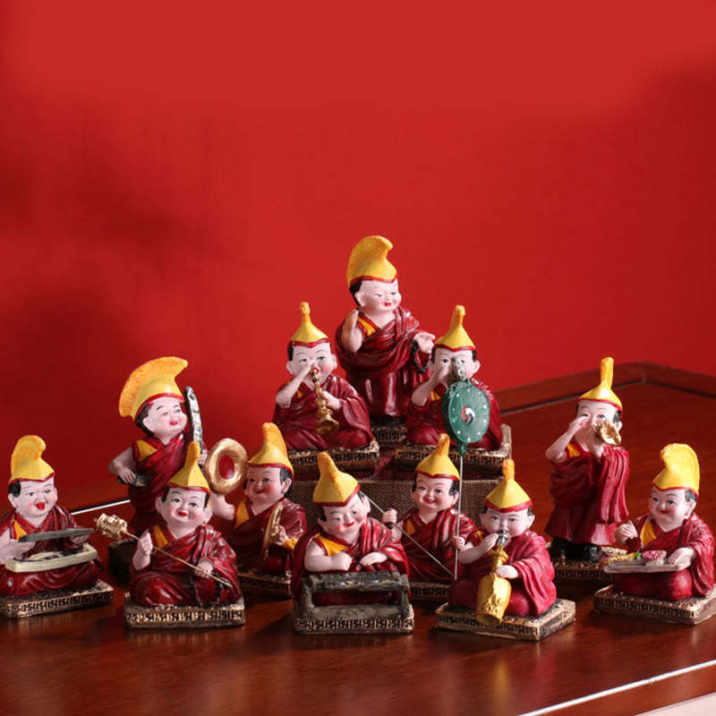 Hand Painted Tibetan Lama Figures Carved Creative Home Office Car Decoration Ornament
