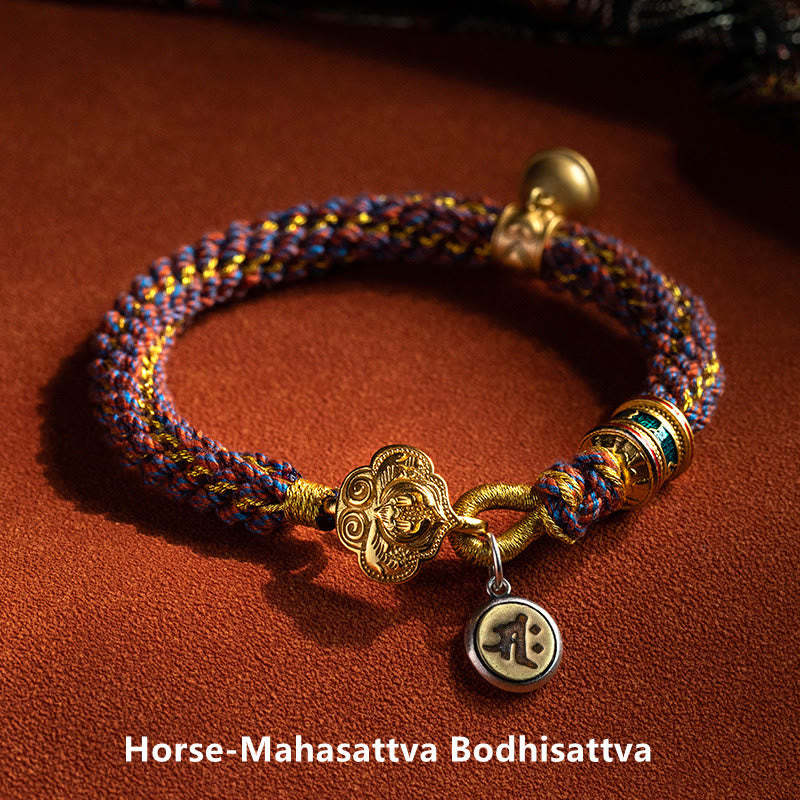 925 Sterling Silver Chinese Zodiac Natal mystic zen Om Mani Padme Hum Luck Bell Braided String Bracelet