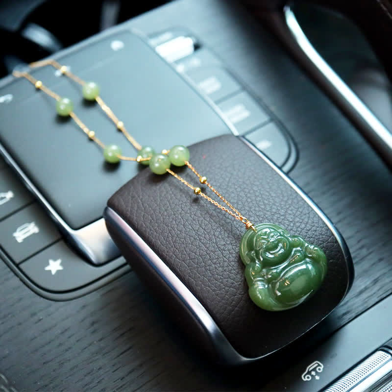 Laughing mystic zen Hetian Jade Luck Necklace Bead Chain Pendant