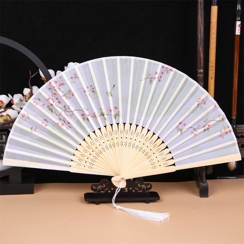 Classic Birds Singing Flowers Handheld Bamboo Folding Fan
