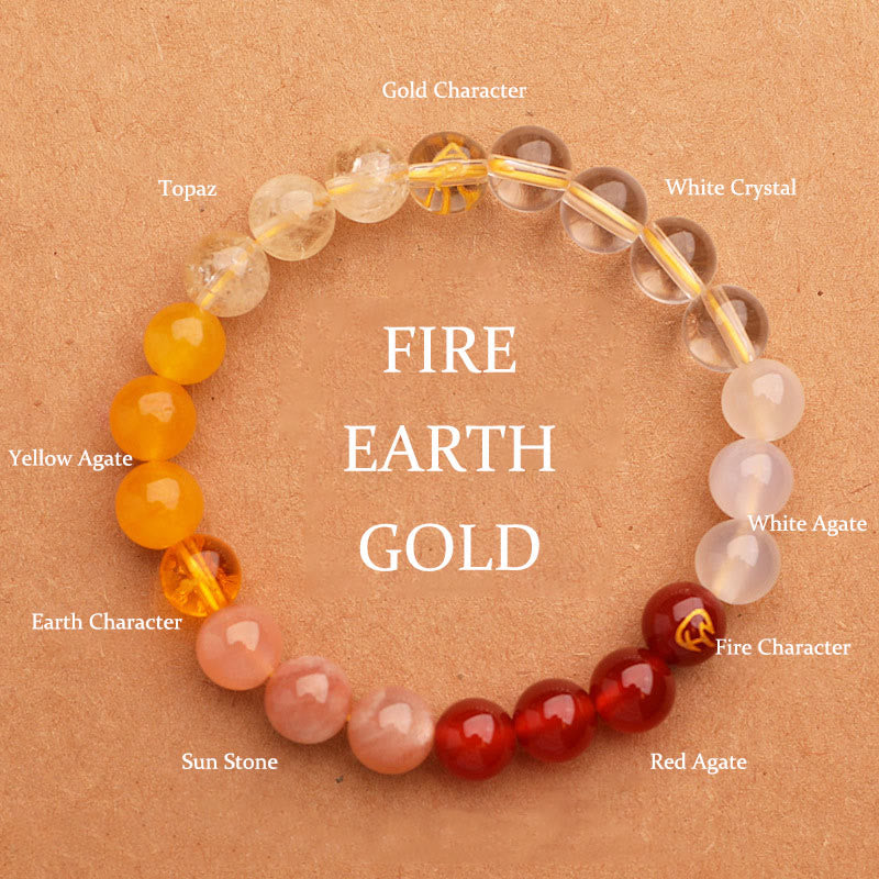 Five Elements Various Agate Crystal Sun Stone Wisdom Bracelet