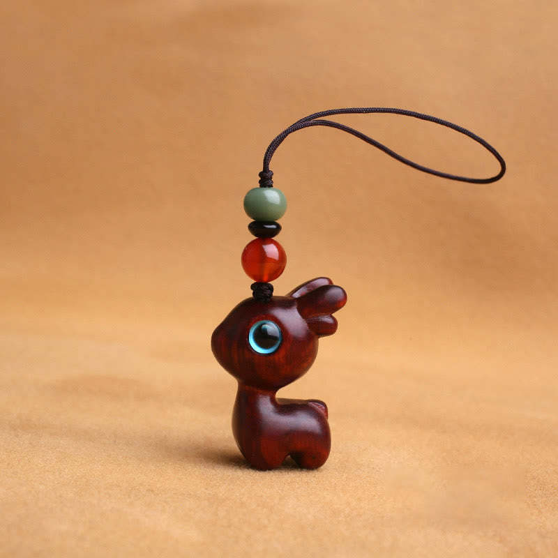 Sandalwood Small Leaf Red Sandalwood Ebony Wood Green Sandalwood Lucky Mini Deer Carved Protection Key Chain Phone Hanging Decoration