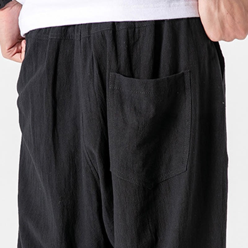 Solid Color Drawstring Cotton Men's Pants With Pockets