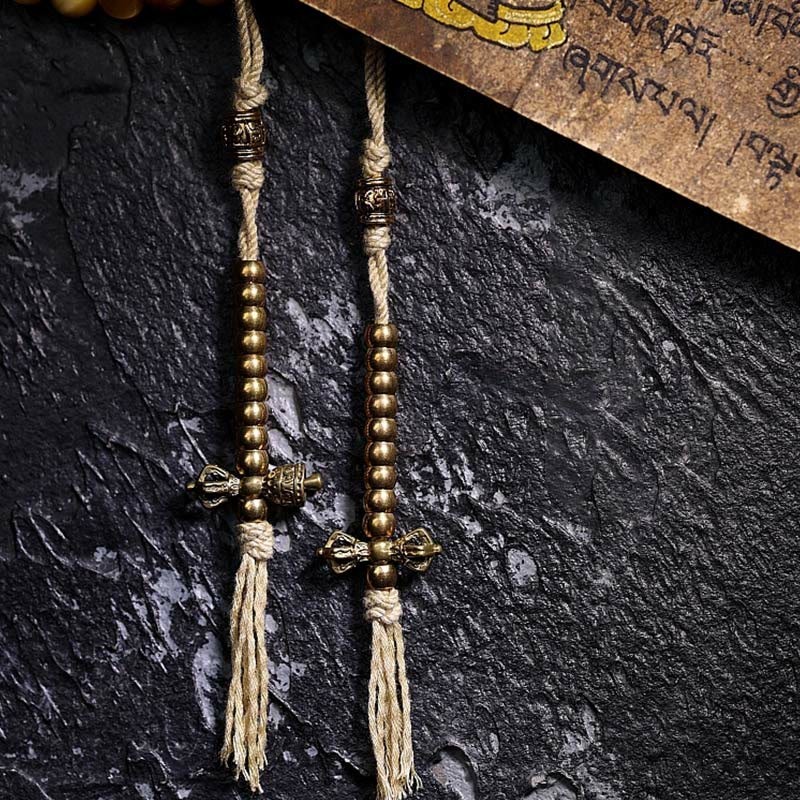 108 Mala Beads Natural Tiger Eye Copper Dorje Protection Tassel Bracelet