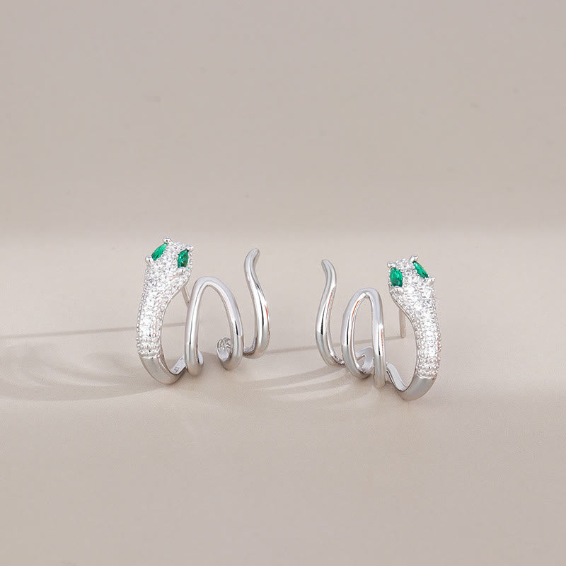 925 Sterling Silver Green-eyed Snake Shape Year Of The Snake Harmony Earrings