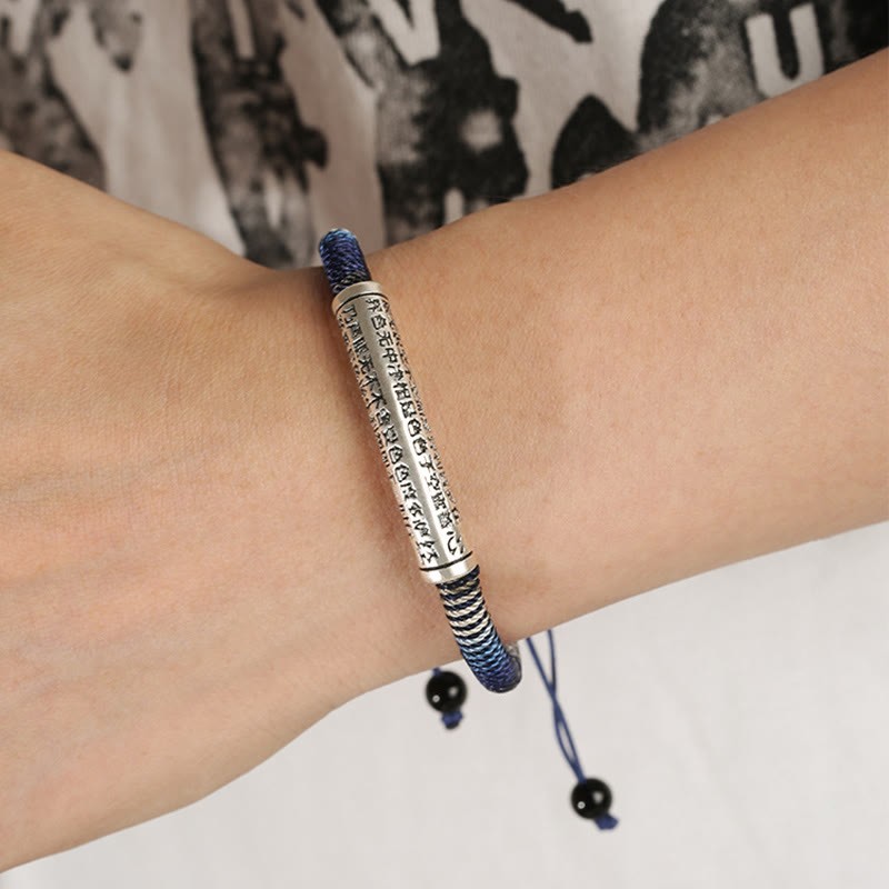 999 Sterling Silver Heart Sutra Calm Handmade Braided Bracelet