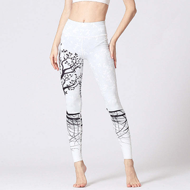 Lines Weeds Sakura Flowers Black Tree Print Pants Sports Fitness Yoga Leggings Women's Yoga Pants