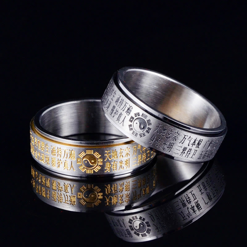 Bagua Yin Yang Chinese Characters Titanium Steel Balance Rotatable Ring