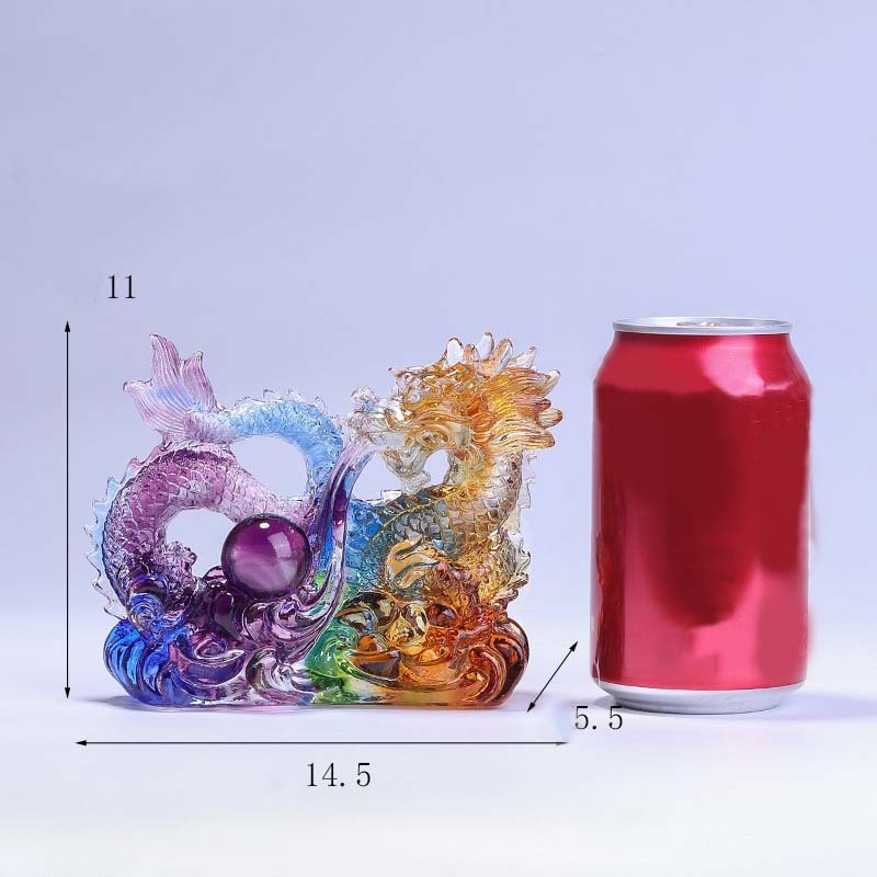 Year of the Dragon Handmade Dragon Playing With Pearl Ingot Liuli Crystal Art Piece Protection Home Office Decoration