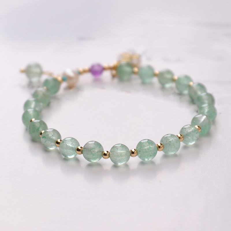 Natural Strawberry Quartz Green Strawberry Quartz Butterfly Charm Love Bracelet