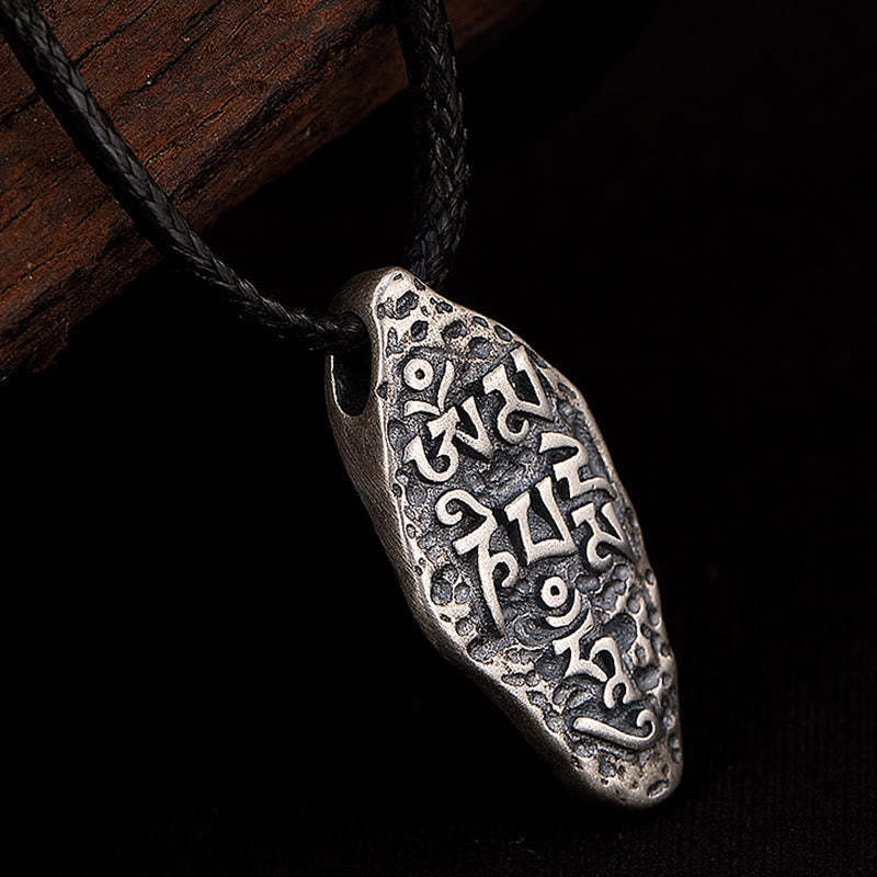 Tibetan 925 Sterling Silver Om Mani Padme Hum Dorje Vajra Engraved Strength Necklace Pendant