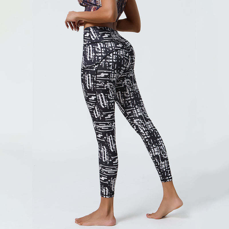 Rose Lines Tiger Leopard Print Sports Fitness High Waist Leggings Women's Yoga Pants With Pockets