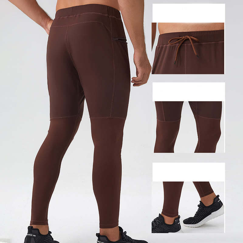 High Waist Quick Dry Breathable Fitness Men's Leggings Pants With Zipper Pocket