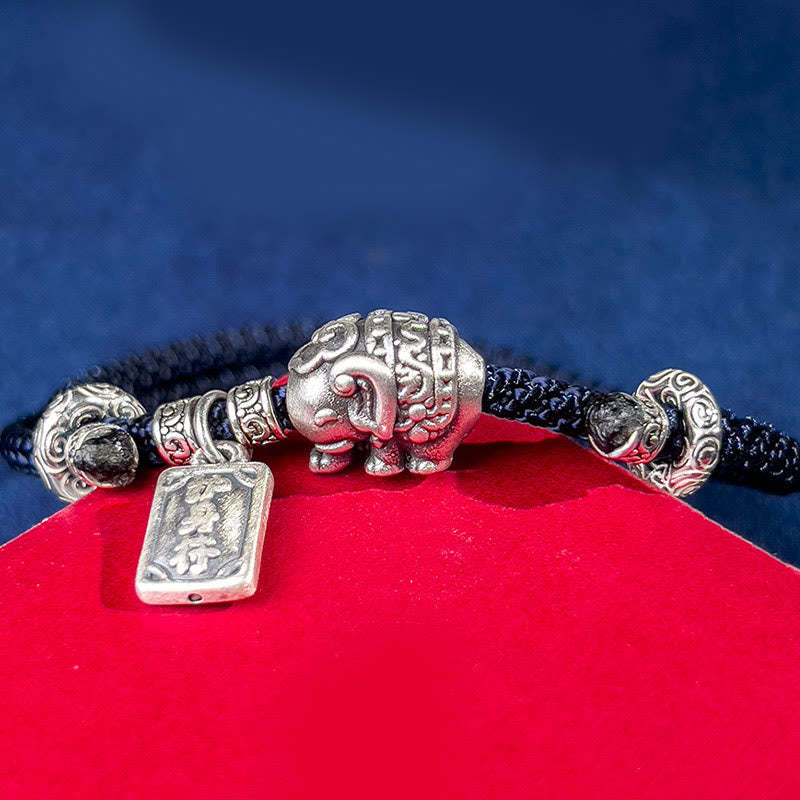 925 Sterling Silver Elephant Safe And Well Amulet Charm Strength Bracelet