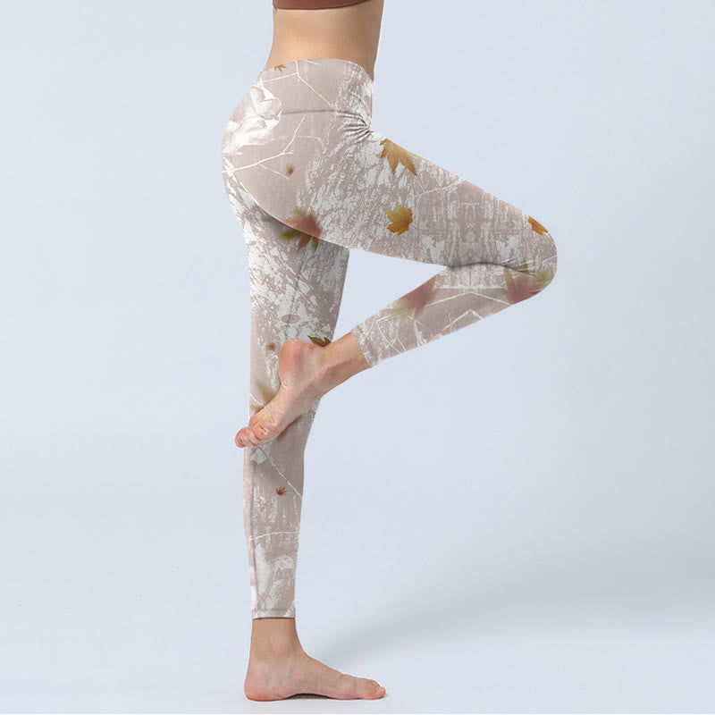 Maple Leaves Branches Print Gym Leggings Women's Yoga Pants