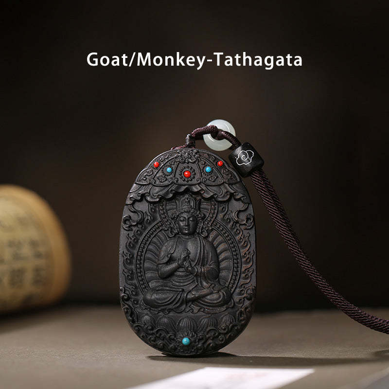 Chinese Zodiac Natal mystic zen Agarwood Om Mani Padme Hum Lotus Peace Necklace Pendant
