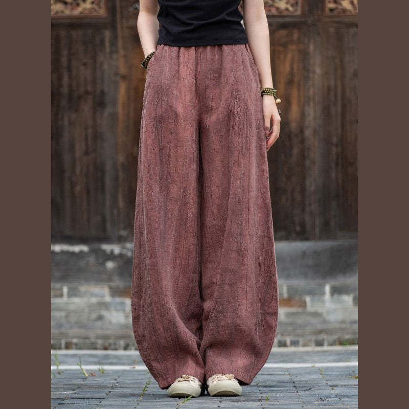 Ramie Cotton Linen Pants Tie-dye Design Trousers Loose Zen Yoga Women's Pants with Pockets