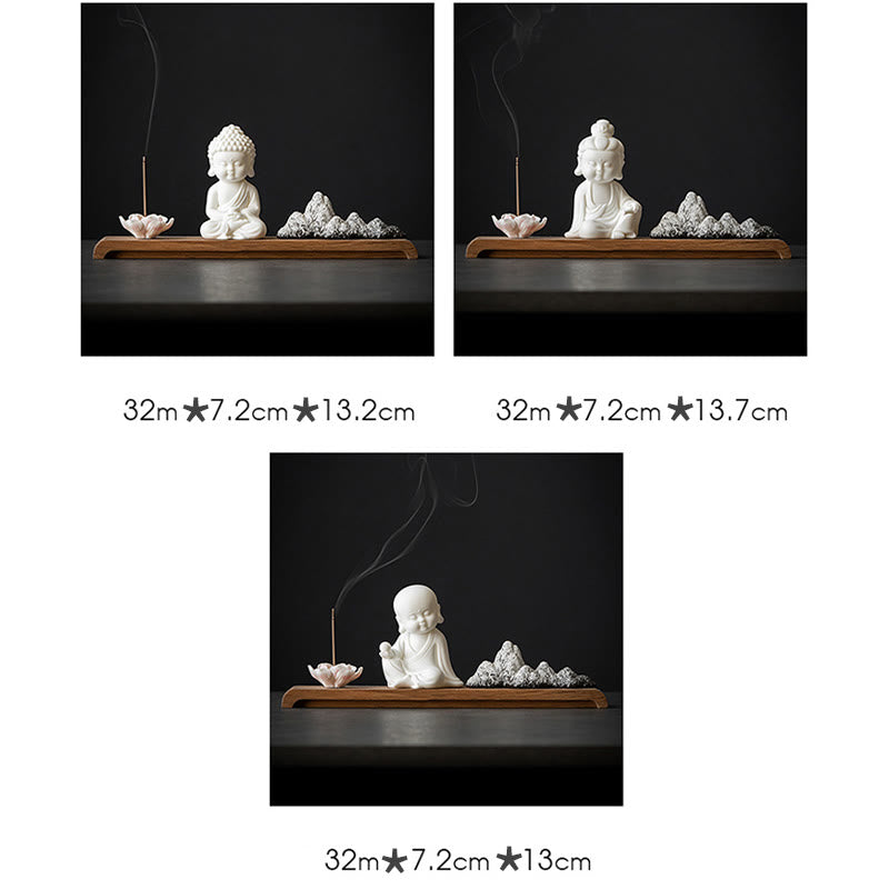 Lotus Flower Tathagata Kwan Yin Avalokitesvara Ksitigarbha Meditation Ceramic Stick Incense Burner Decoration