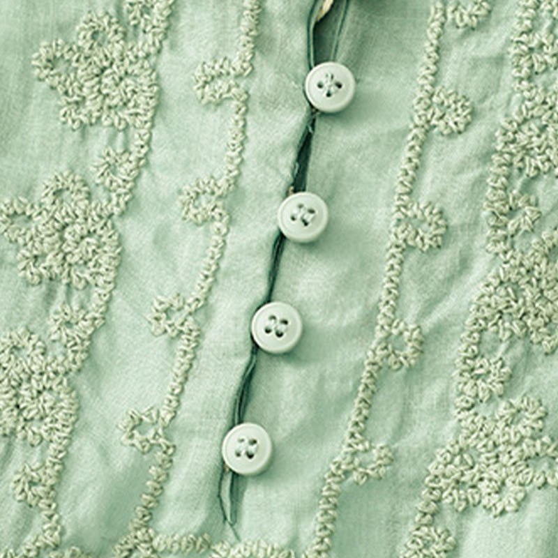 Casual Women's Plain Frog Buckle Design Half Sleeve Cotton Linen Shirt