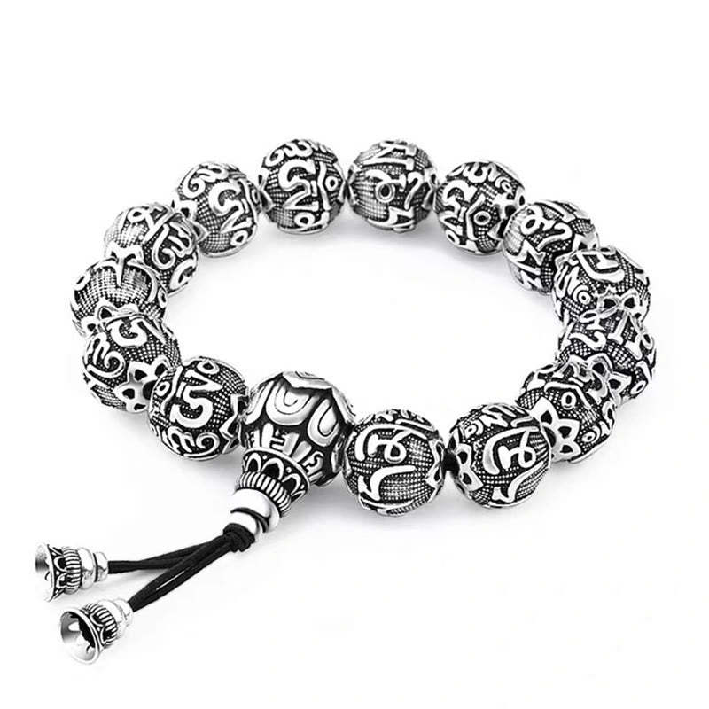 Tibetan Om Mani Padme Hum Carved Alloy Beads Amulet Bracelet (Extra 35% Off | USE CODE: FS35)