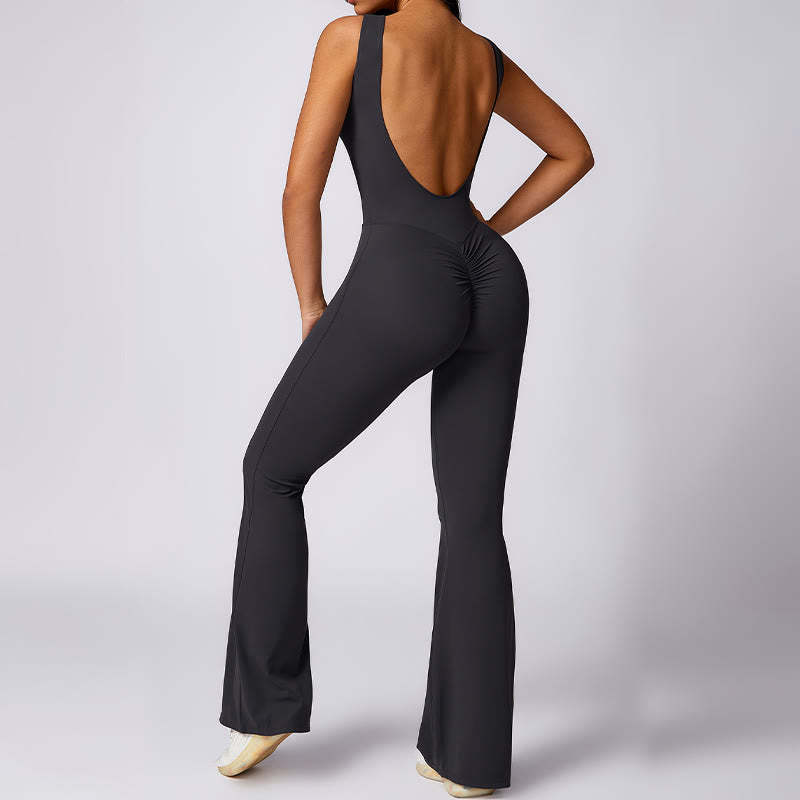 Women Casual Sleeveless Jumpsuit Flare Pants Sports Fitness Yoga Bodysuit