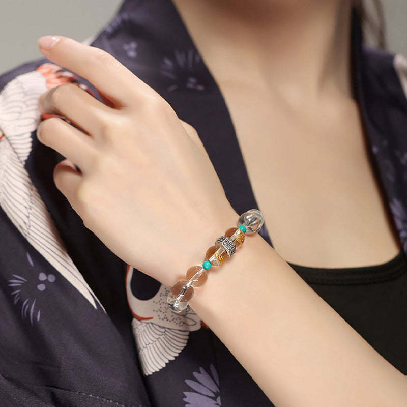 925 Sterling Silver Chinese Zodiac Natal mystic zen Auspicious Groups White Crystal Hetian Jade Healing Bracelet