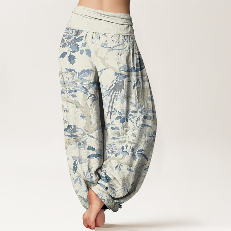 Birds Branches Flowers Pattern Women's Elastic Waist Harem Pants
