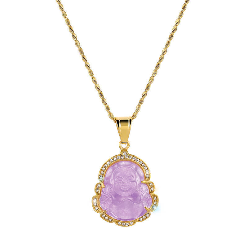 18K Gold Filled Laughing mystic zen Jade Luck Necklace Chain Pendant