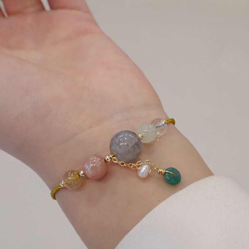Moonstone Sunstone Beads Peace Buckle Charm Healing Bracelet