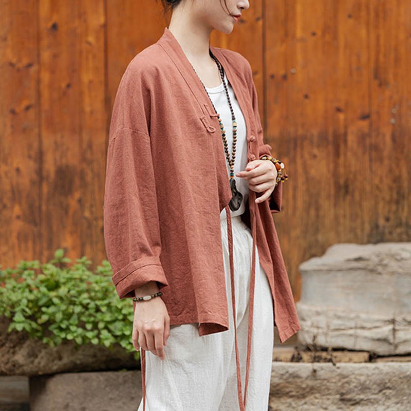 Frog-Button Hanfu Design Shirt Top Ramie Linen Jacket