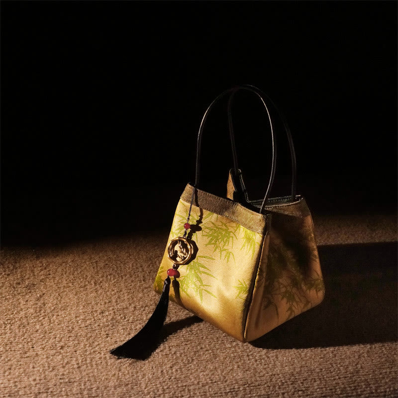Plum Flower Bamboo Branches Embroidery Tassel Xiangyunsha Silk Shoulder Bag Hangbags