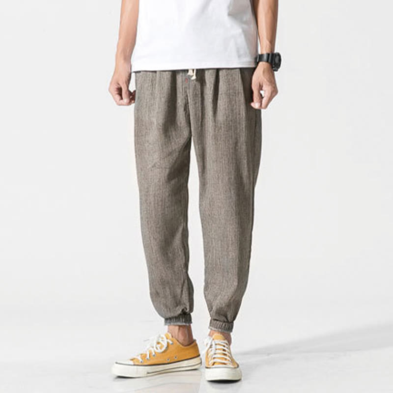Simple Drawstring Design  Linen Men's Pants With Pockets