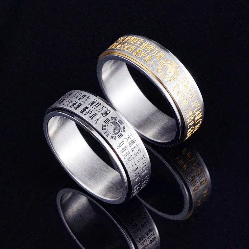 Bagua Yin Yang Chinese Characters Titanium Steel Balance Rotatable Ring