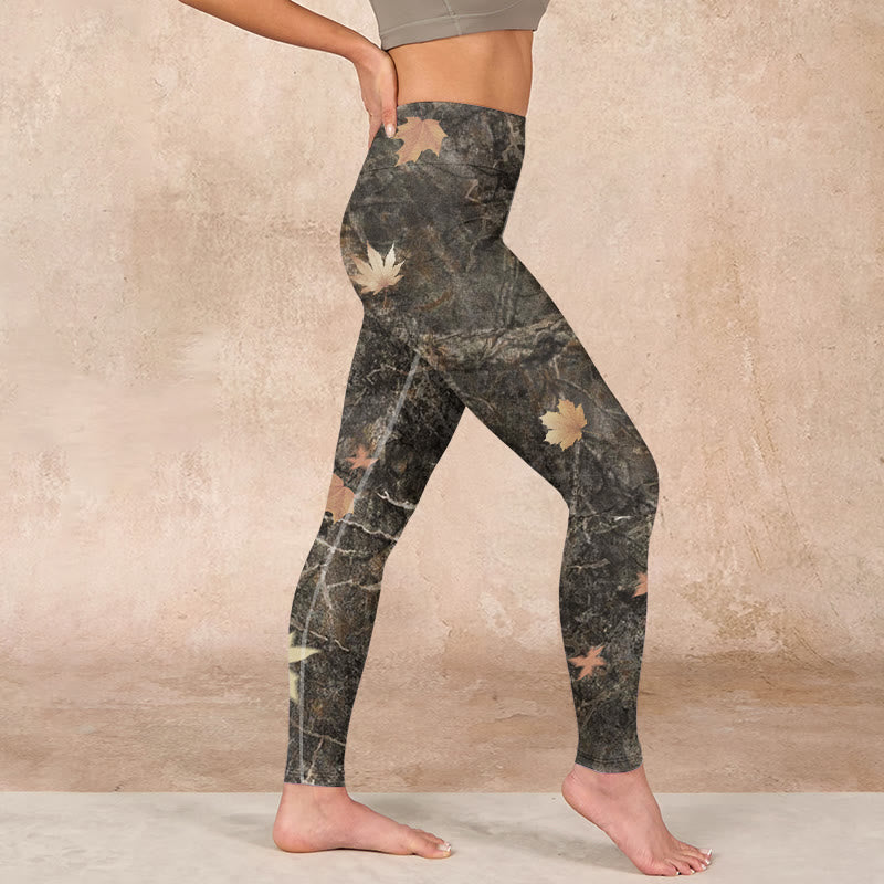 Maple Leaves Print Gym Leggings Women's Yoga Pants