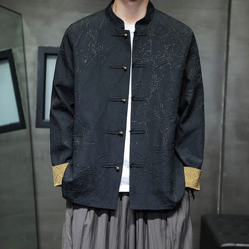 Tang Suit Casual Frog-button Long Sleeve Nylon Men's Jacket Shirt Clothing