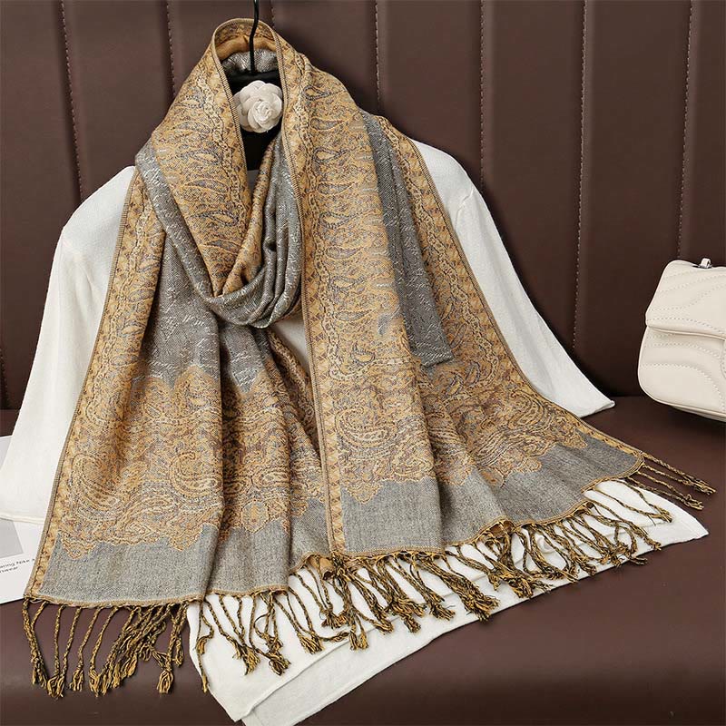 Tibetan Cashew Jacquard Colorful Flower Print Tassels Shawl Fall Winter Soft Warm Scarf Wrap