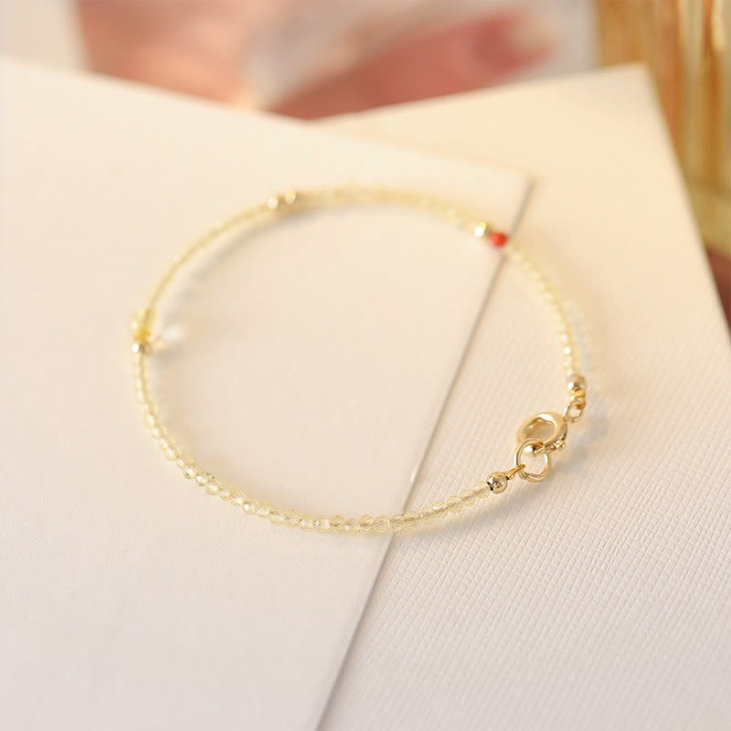 2mm Ultra-thin Citrine 14K Gold Plated Copper Beads Protection Bracelet
