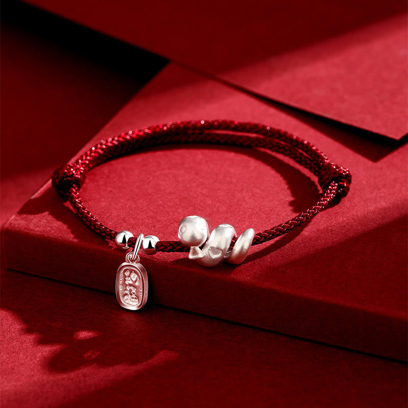 Handmade 999 Sterling Silver Year Of The Snake Lucky Fortune Red String Happiness Braided Bracelet