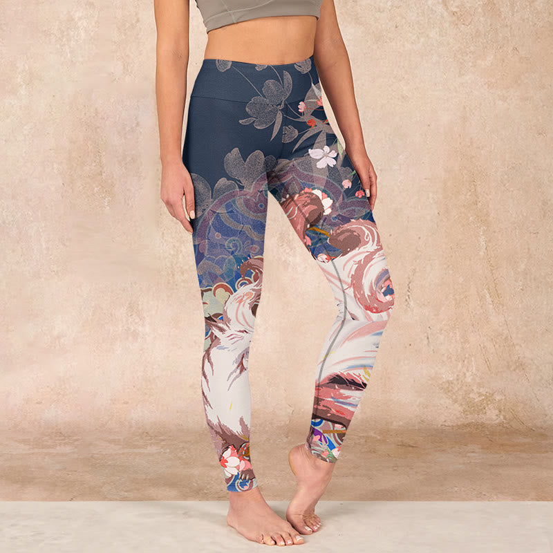 Fox Cherry Blossoms Gym Leggings Women's Yoga Pants