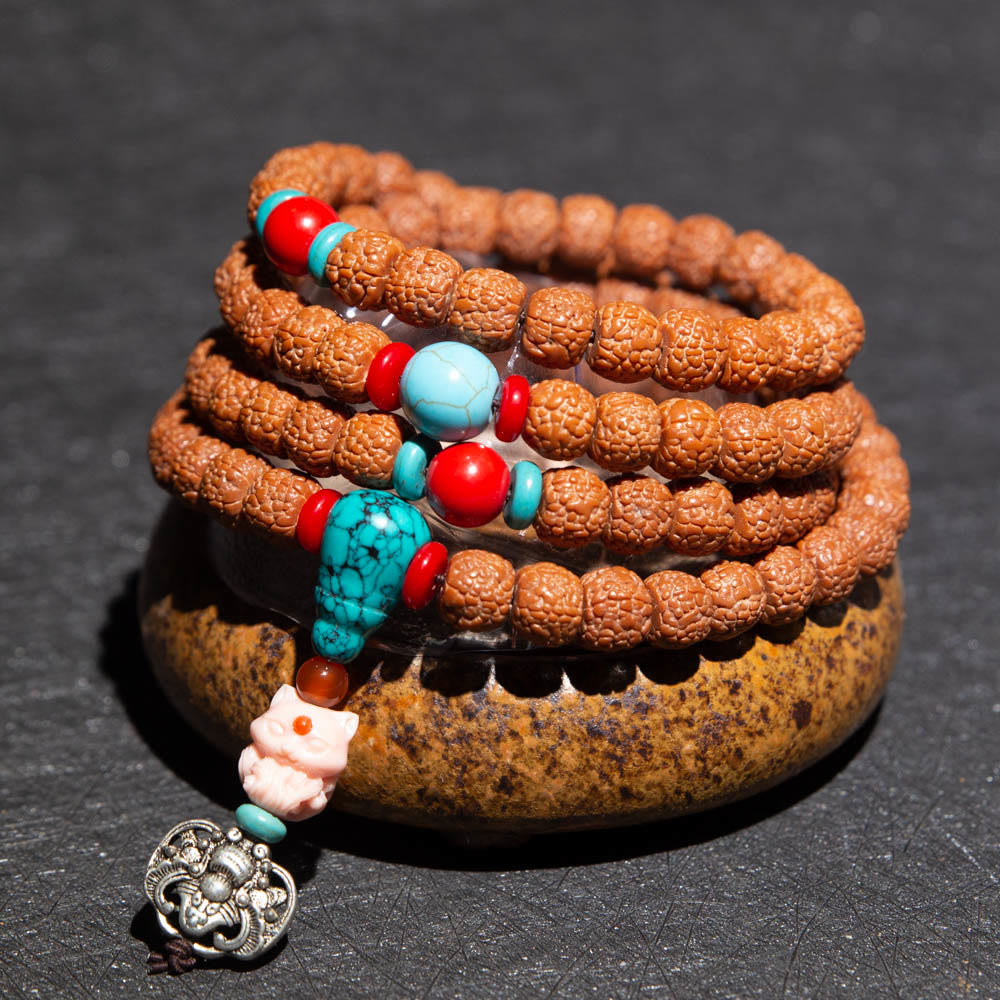 Tibet 108 Mala Beads Rudraksha Bodhi Seed Chinese Zodiac Natal mystic zen Wealth Charm Bracelet