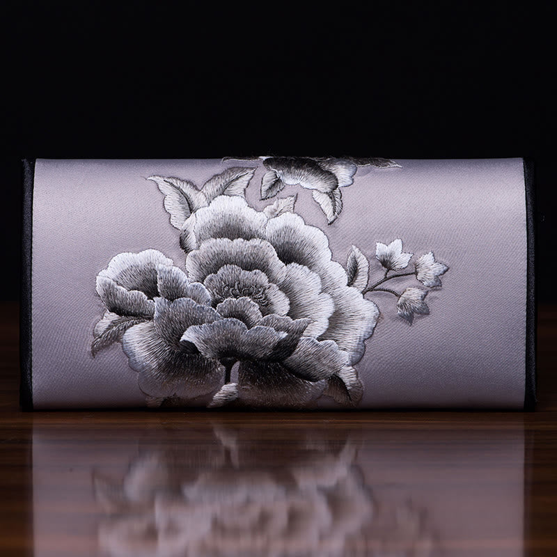 Peony Su Embroidery Journey Shopping Long Purse Handbag